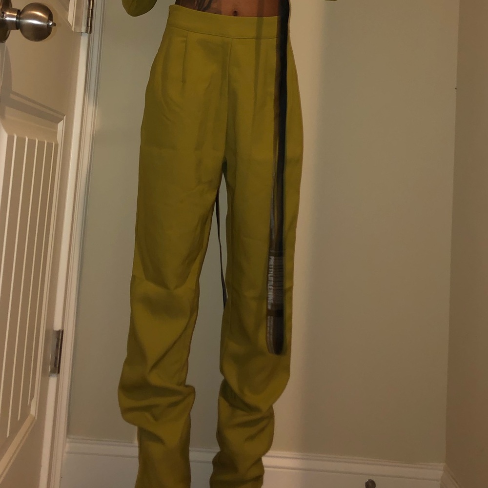 Pale Olive Woven Suit Trousers